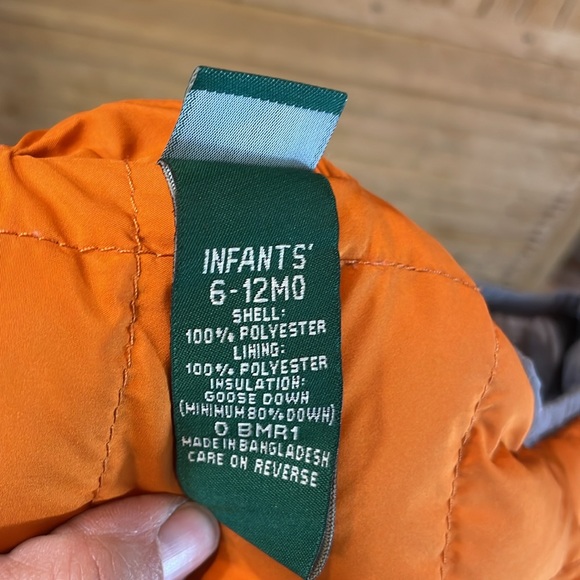 L.L. Bean - Reversible Puffer Vest - Size 6-12 months - Orange and Grey Camo - Picture 9 of 10